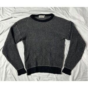 Shetland Pure New Wool Sweater Mens Medium Gray Black Knit Great Britain Vintage